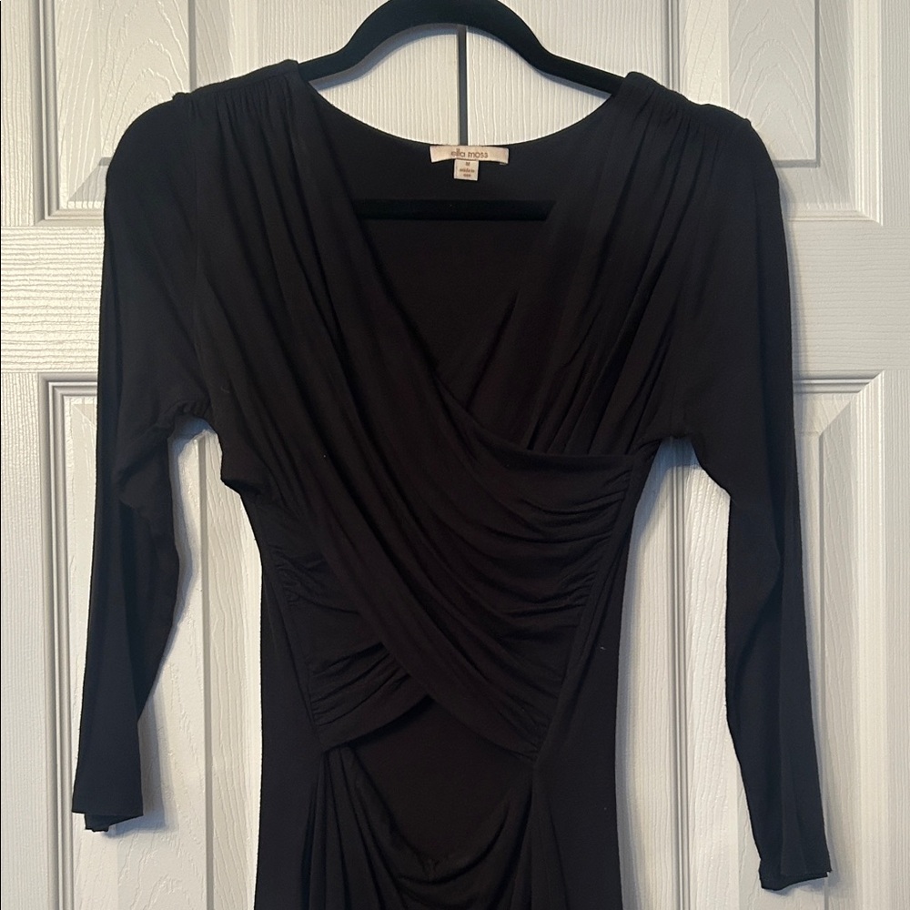 Ella Ross cut out stomach ruche Black Long Sleeve Dress